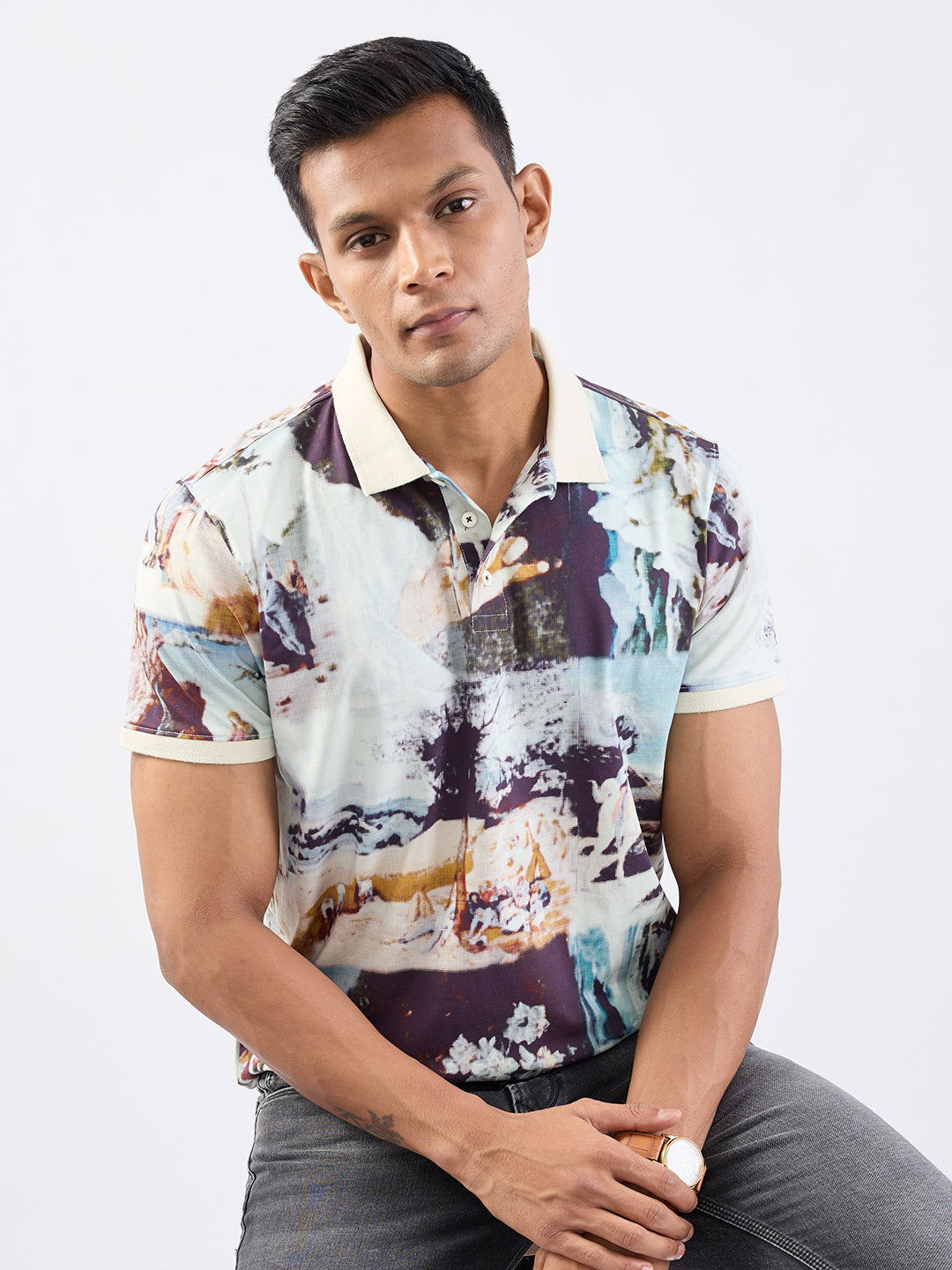 Spykar Off White Slim Fit Casual T-Shirt For Men