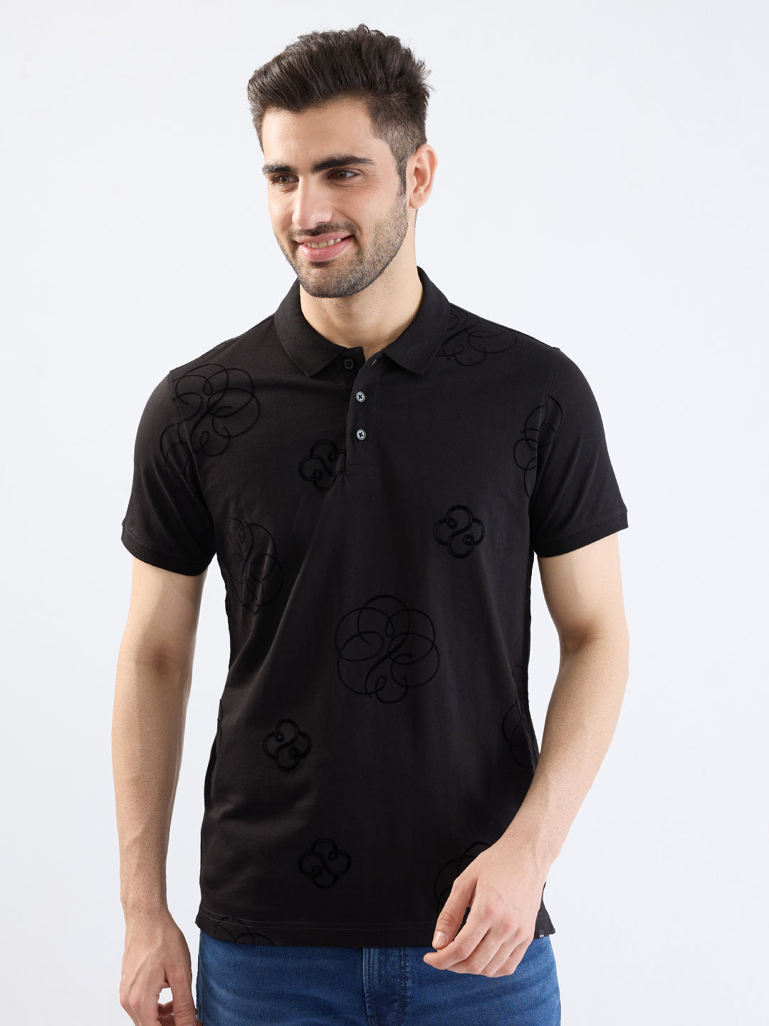 Spykar Black Slim Fit Casual T-Shirt For Men