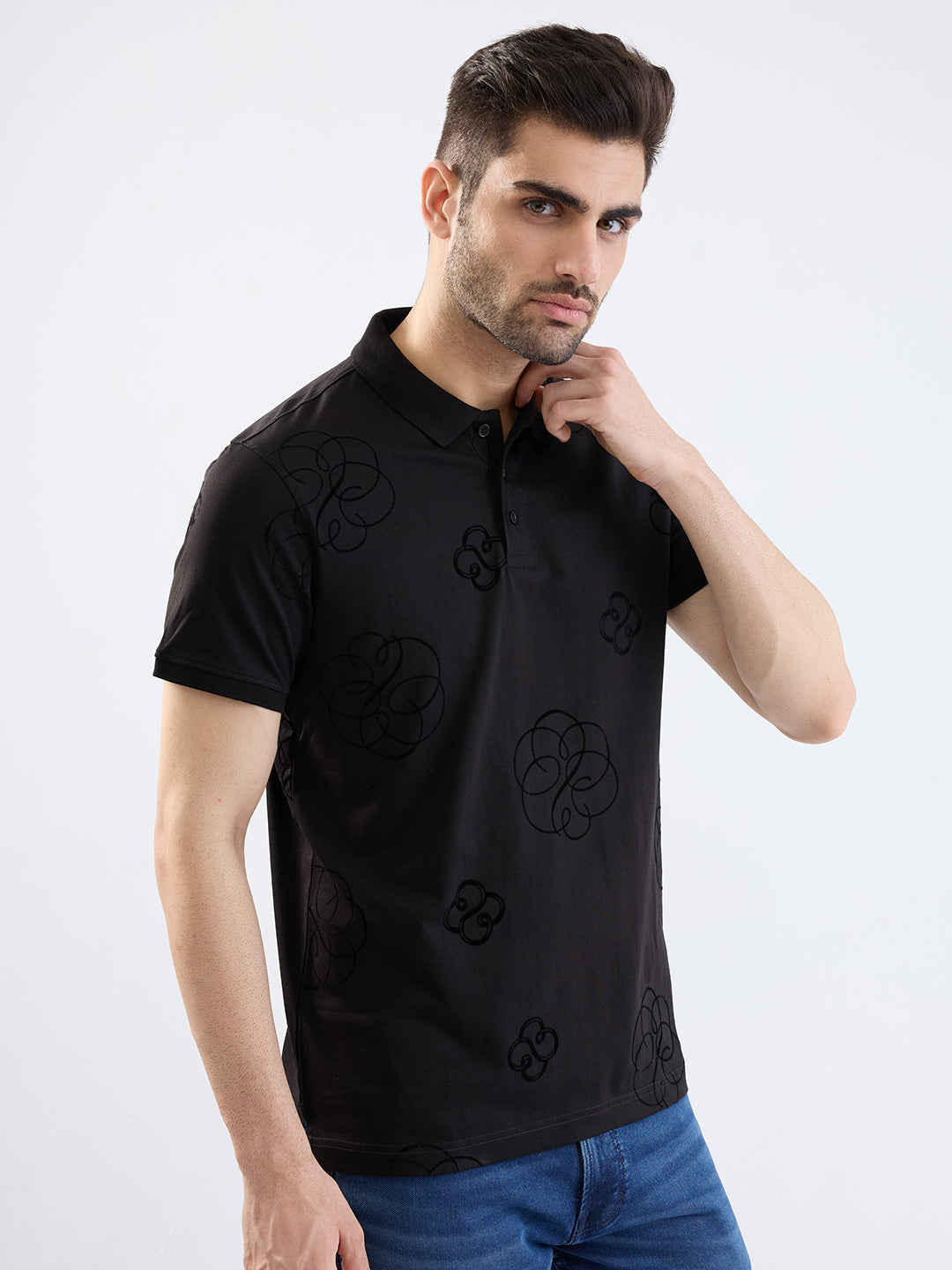 Spykar Black Slim Fit Casual T-Shirt For Men