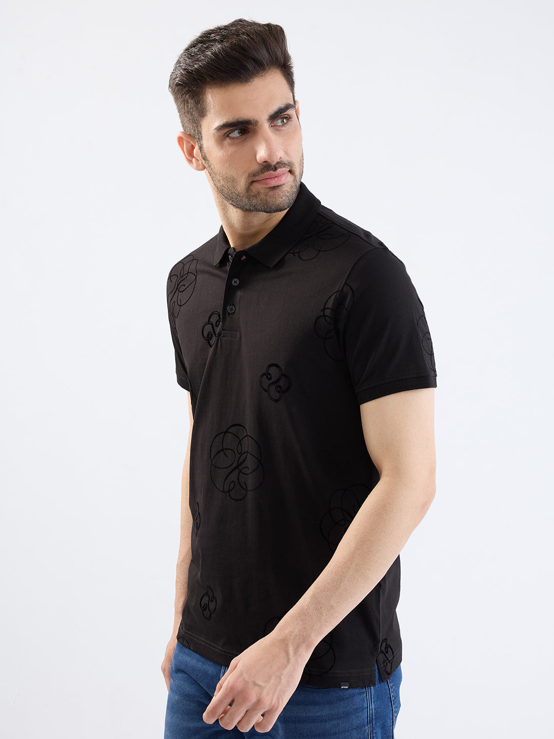 Spykar Black Slim Fit Casual T-Shirt For Men