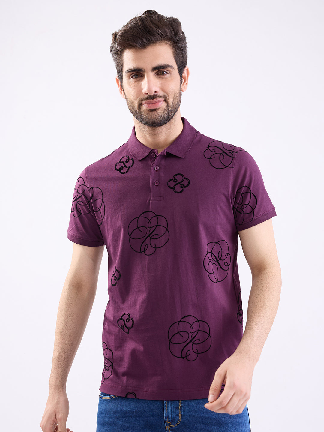 Spykar Plum Red Slim Fit Casual T-Shirt For Men