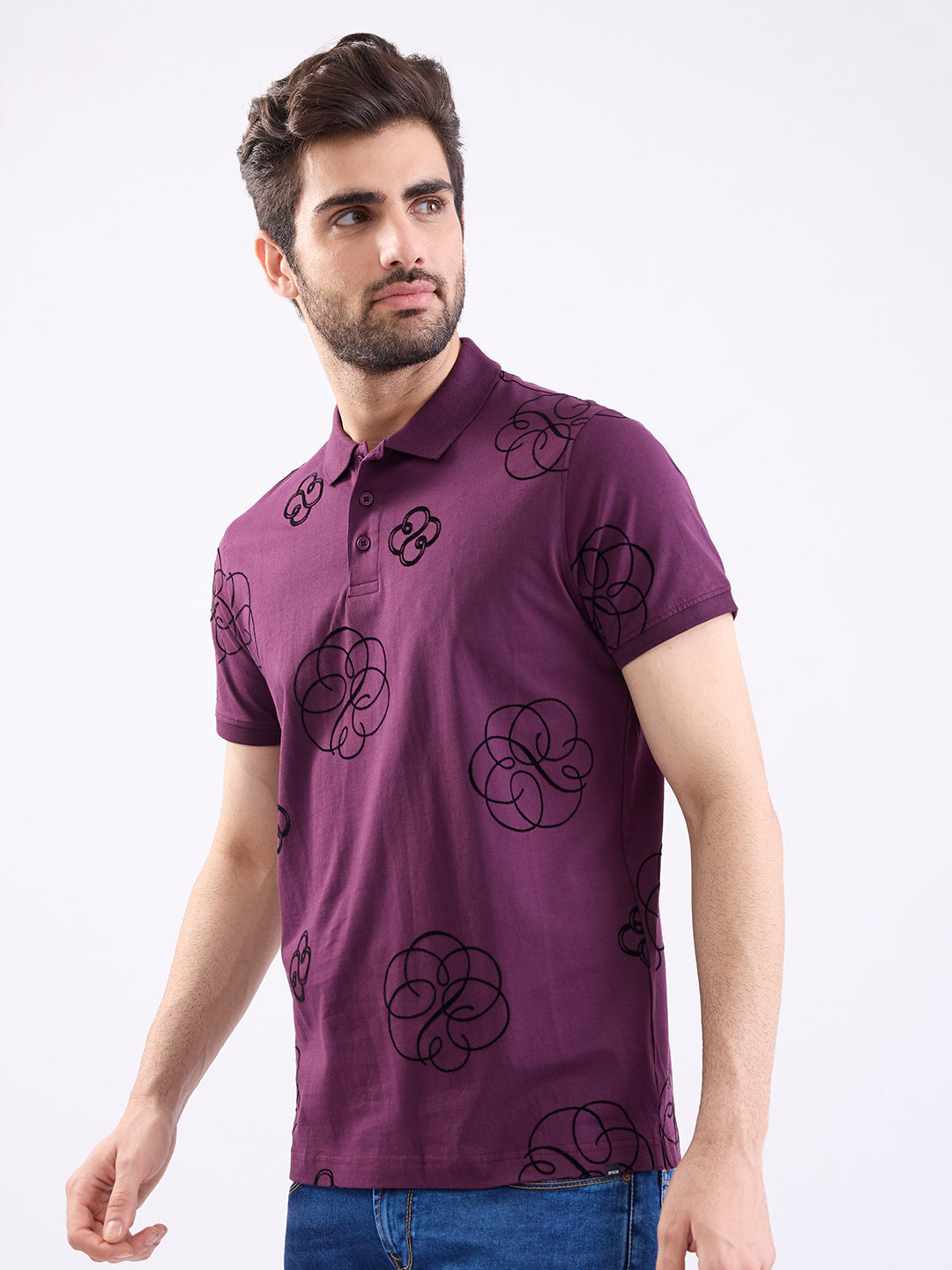 Spykar Plum Red Slim Fit Casual T-Shirt For Men