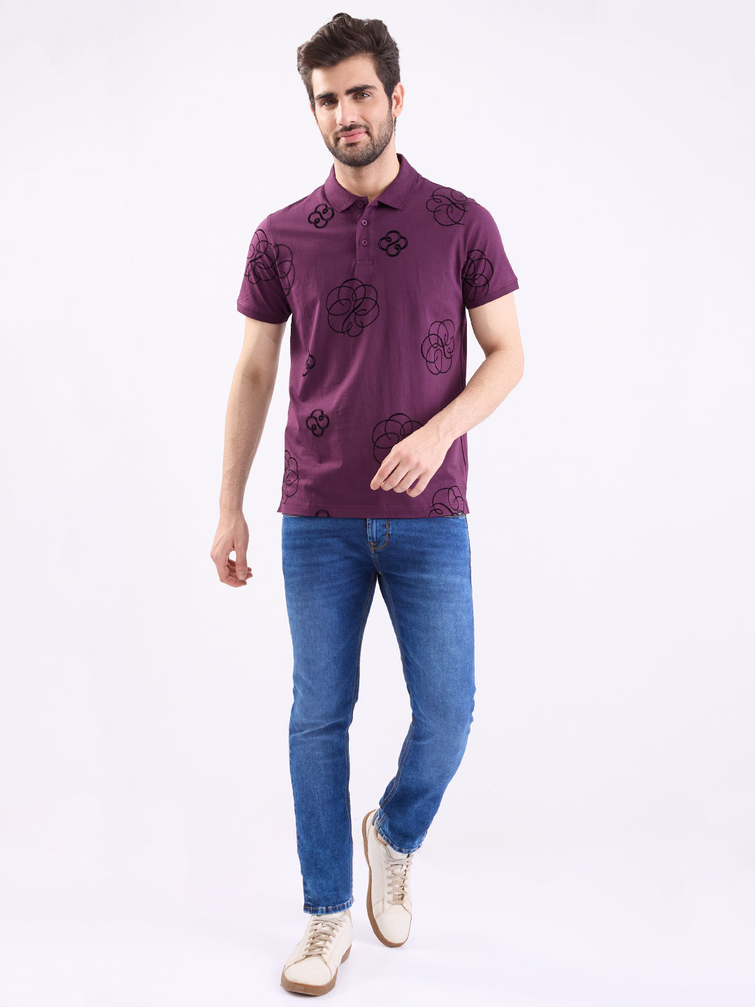 Spykar Plum Red Slim Fit Casual T-Shirt For Men
