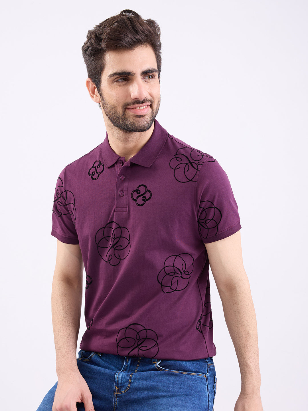Spykar Plum Red Slim Fit Casual T-Shirt For Men