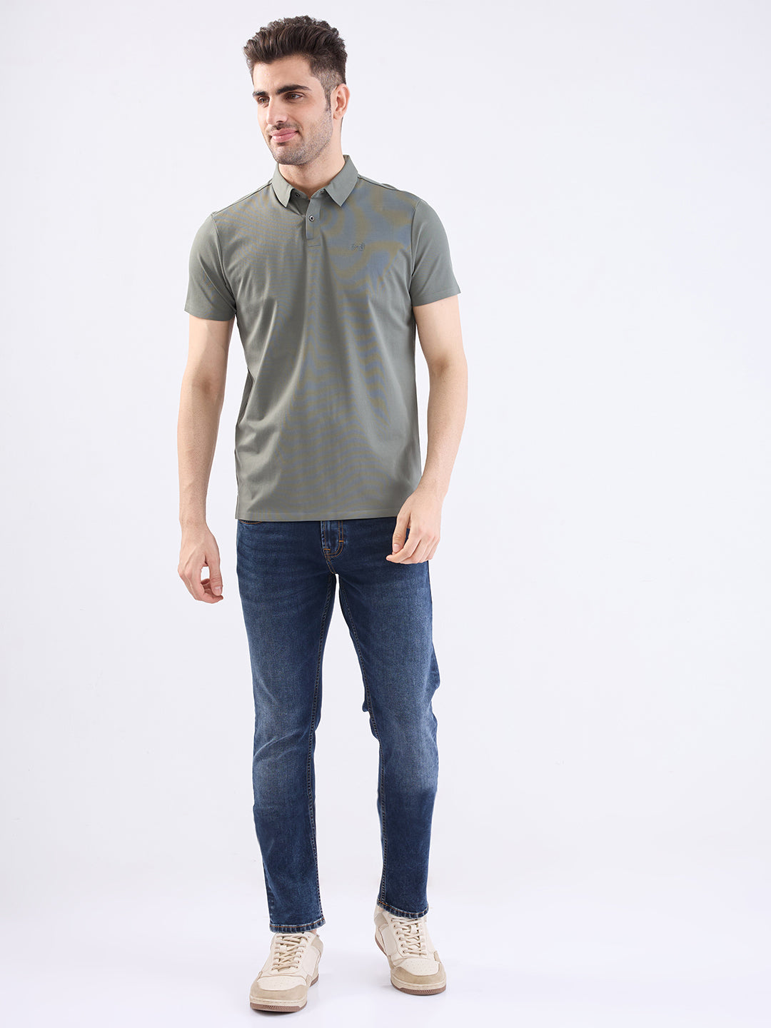 Spykar Thyme Green Slim Fit Casual T-Shirt For Men
