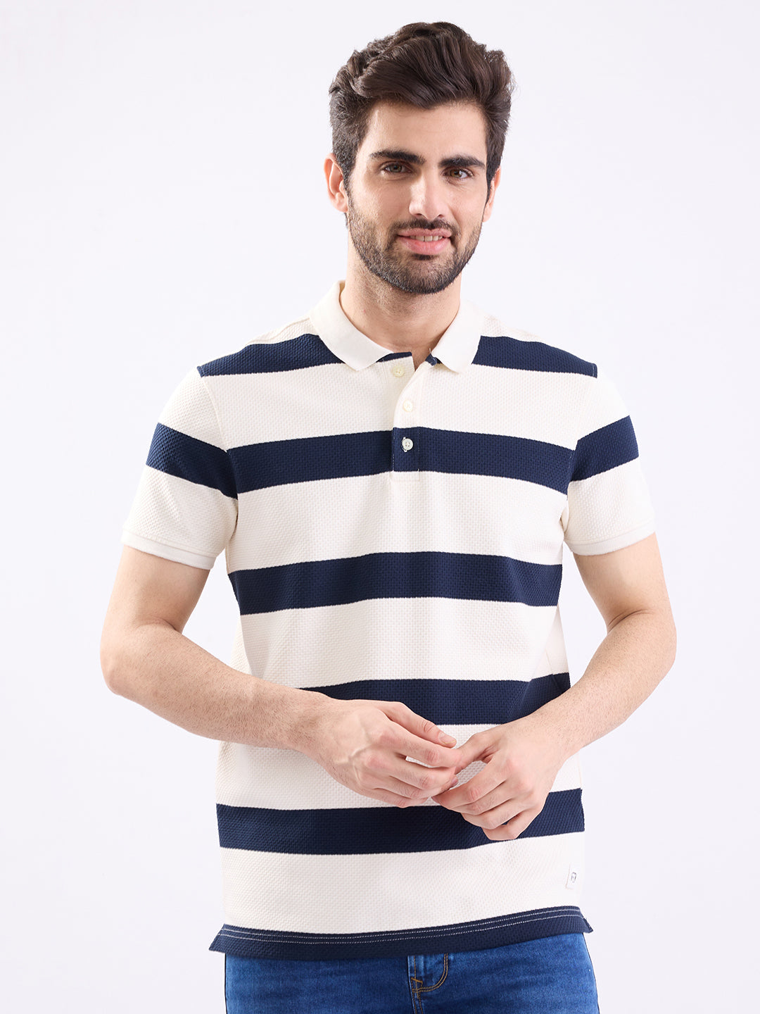 Spykar Navy Blue Slim Fit Casual T-Shirt For Men