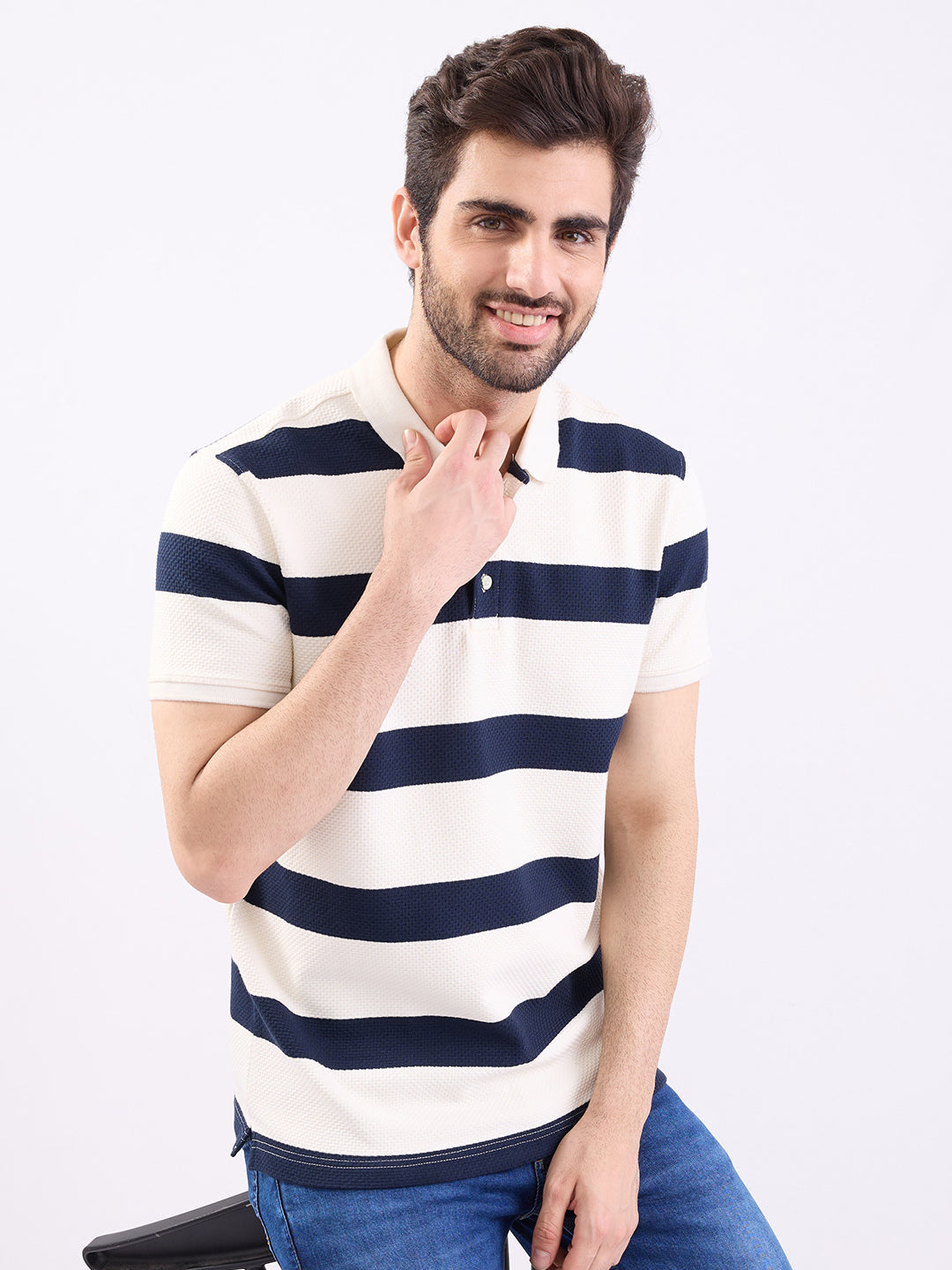 Spykar Navy Blue Slim Fit Casual T-Shirt For Men