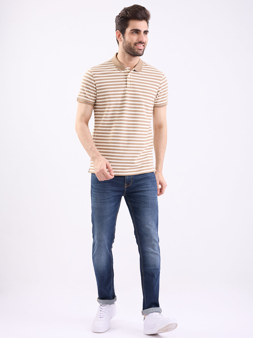Spykar Oak Brown Slim Fit Casual T-Shirt For Men
