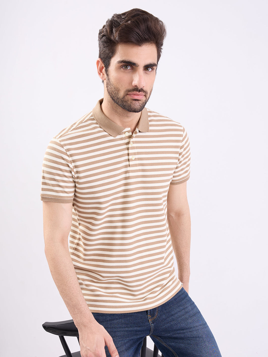 Spykar Oak Brown Slim Fit Casual T-Shirt For Men