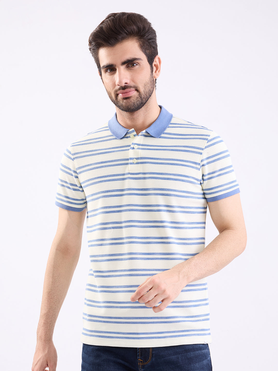 Spykar Blue Slim Fit Casual T-Shirt For Men