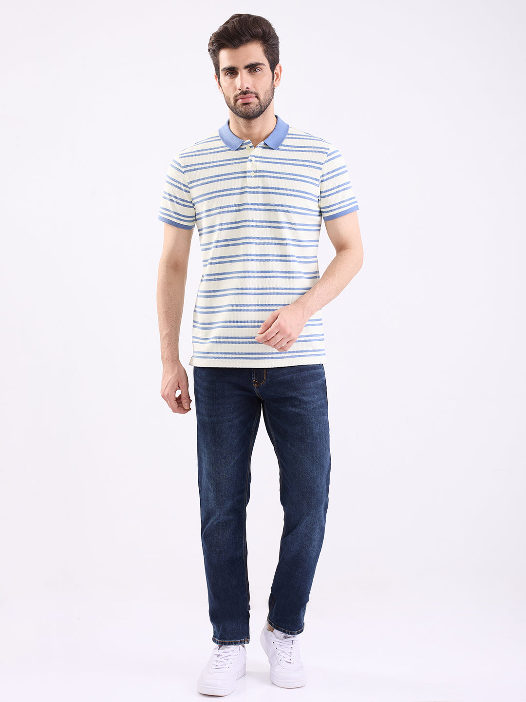 Spykar Blue Slim Fit Casual T-Shirt For Men