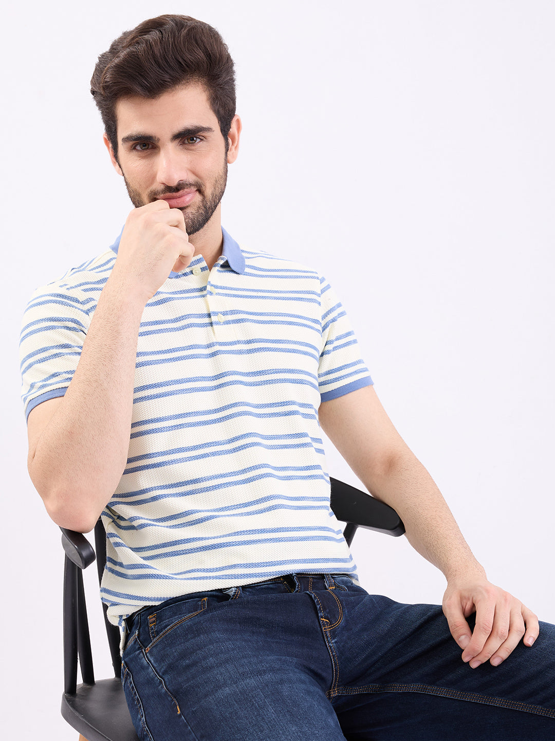 Spykar Blue Slim Fit Casual T-Shirt For Men