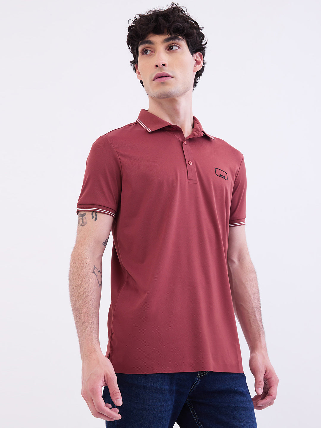 Spykar Brick Red Slim Fit Casual T-Shirt For Men