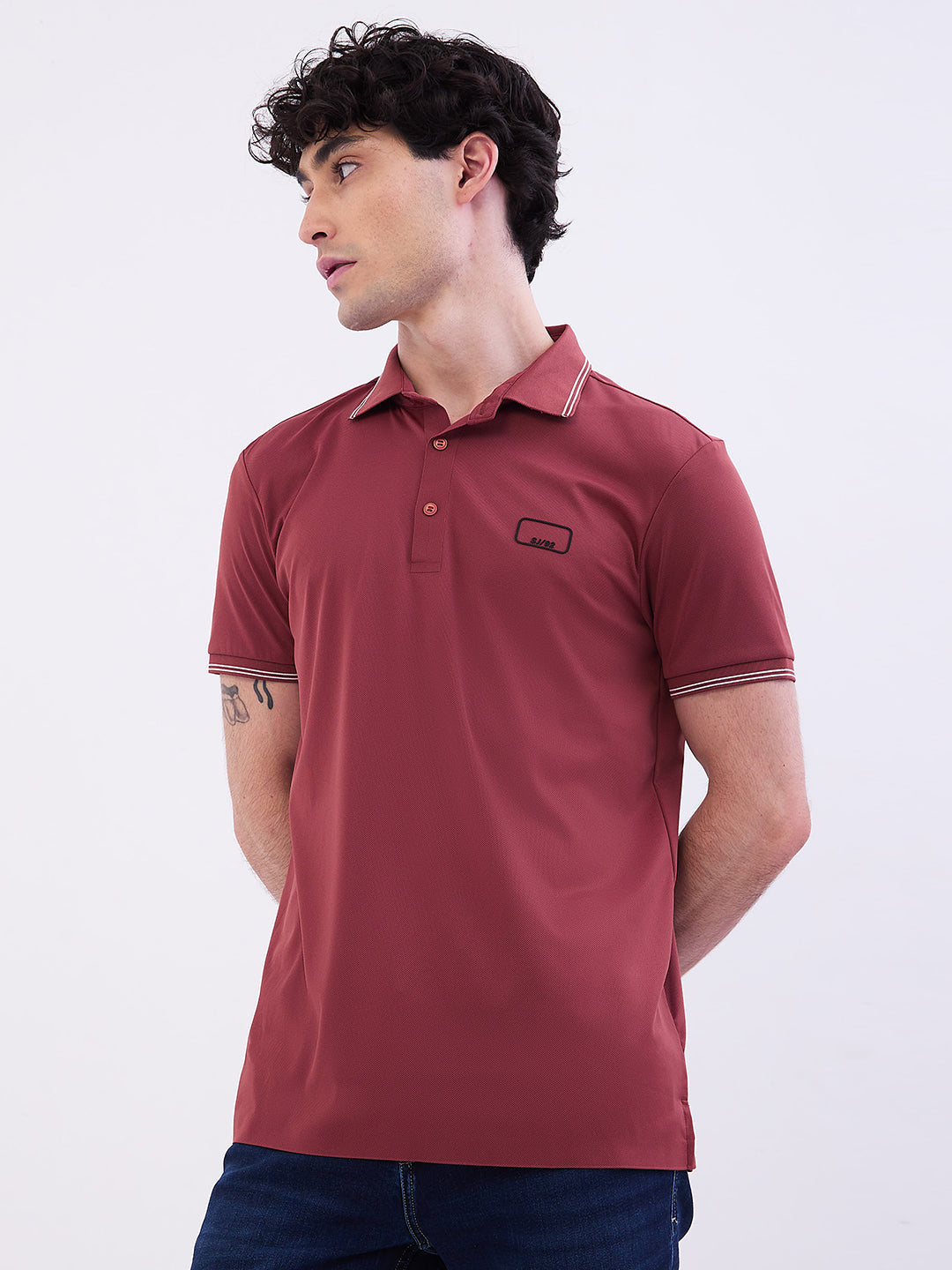 Spykar Brick Red Slim Fit Casual T-Shirt For Men