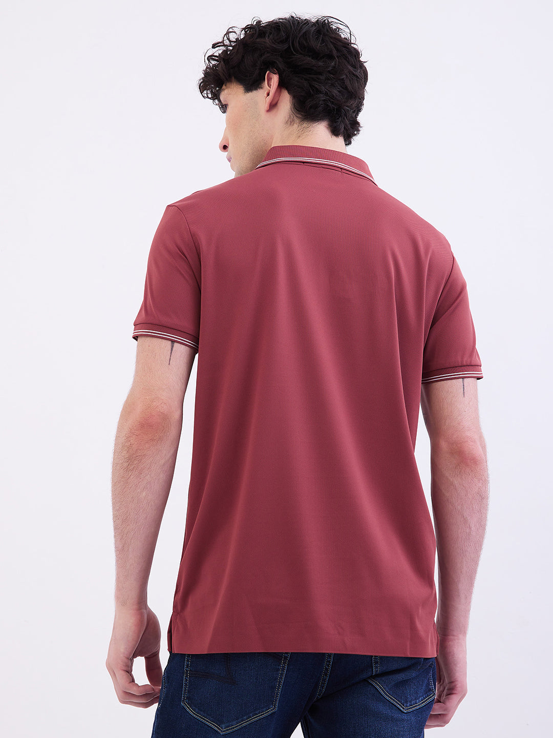 Spykar Brick Red Slim Fit Casual T-Shirt For Men