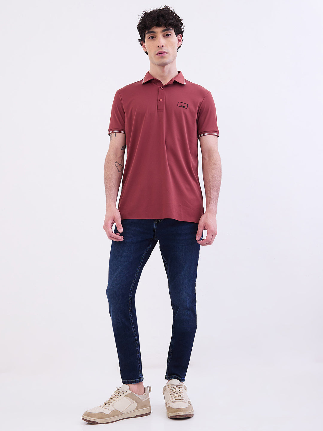 Spykar Brick Red Slim Fit Casual T-Shirt For Men