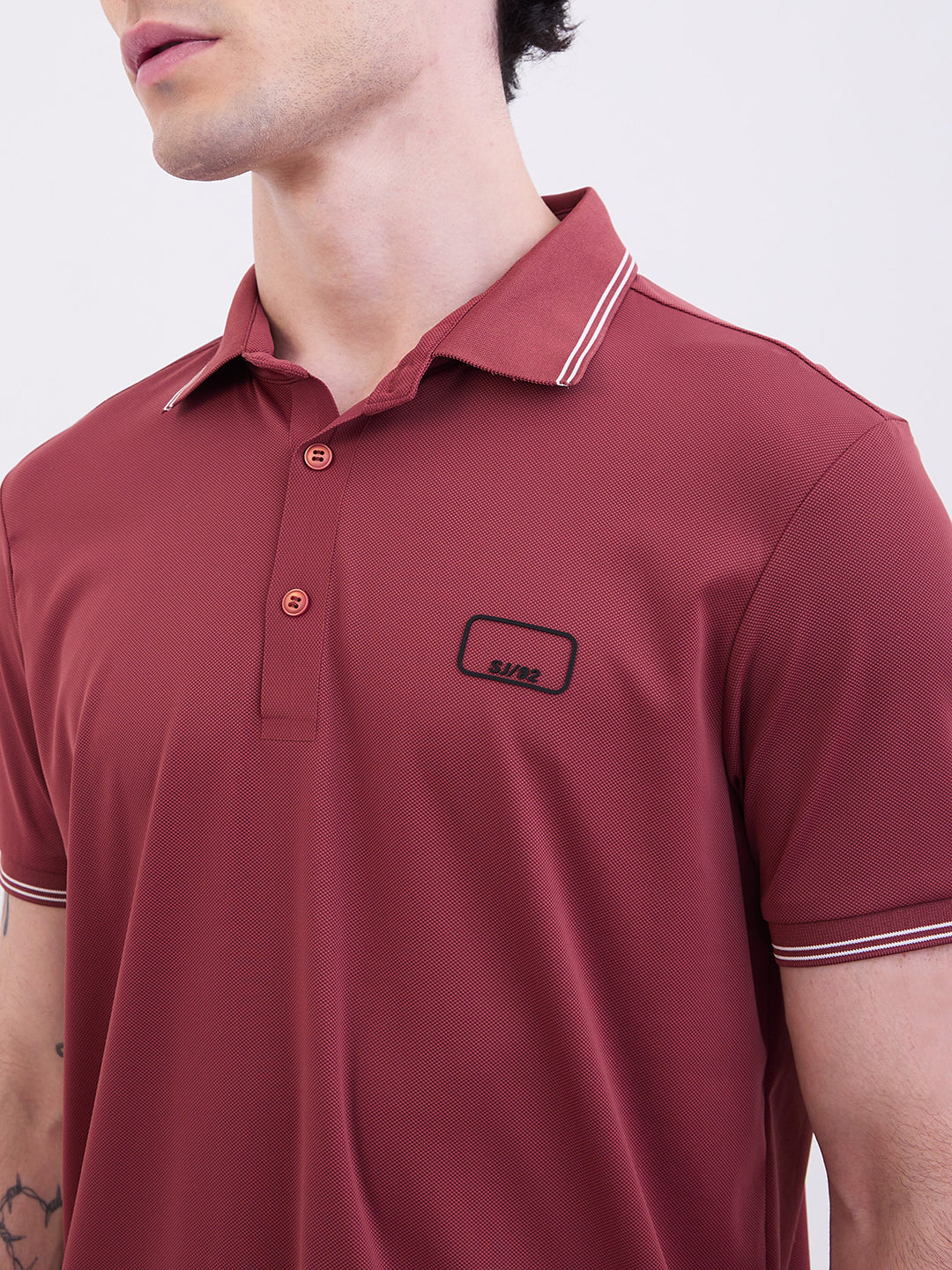 Spykar Brick Red Slim Fit Casual T-Shirt For Men