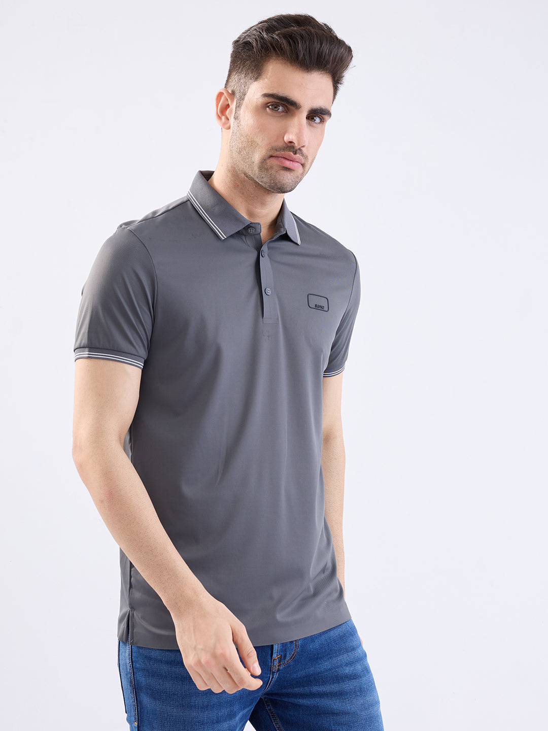 Spykar Slate Grey Slim Fit Casual T-Shirt For Men
