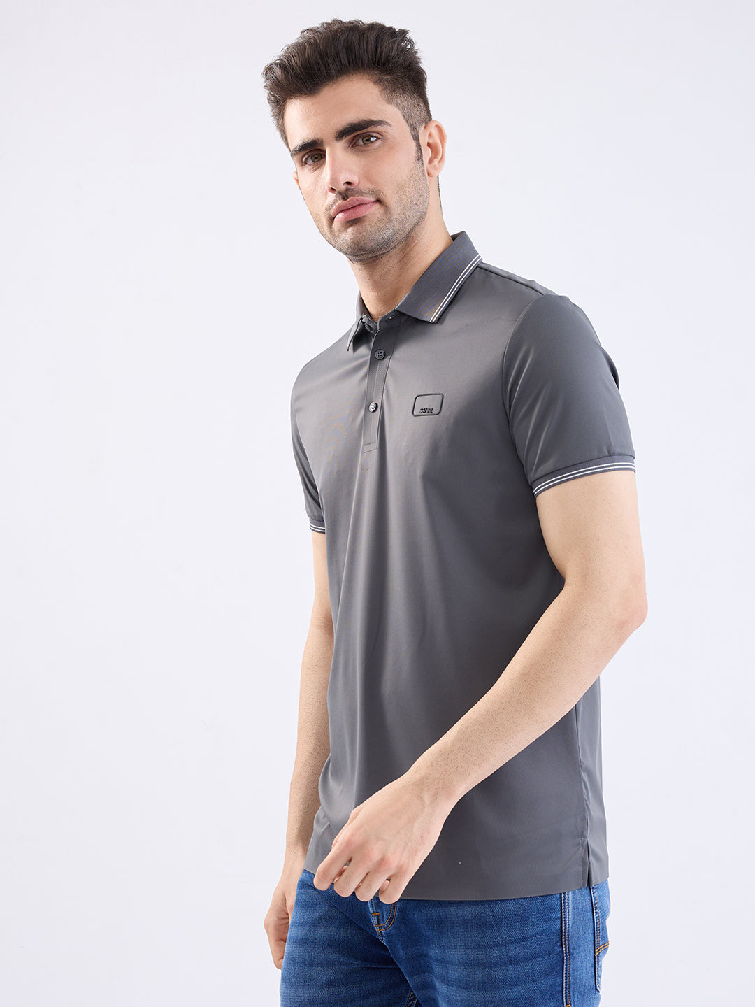 Spykar Slate Grey Slim Fit Casual T-Shirt For Men