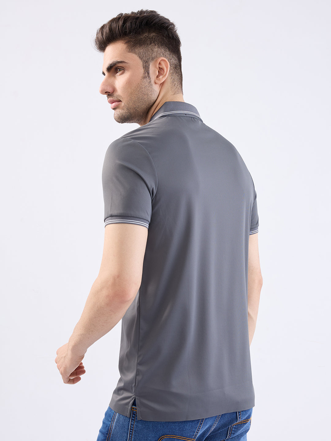 Spykar Slate Grey Slim Fit Casual T-Shirt For Men