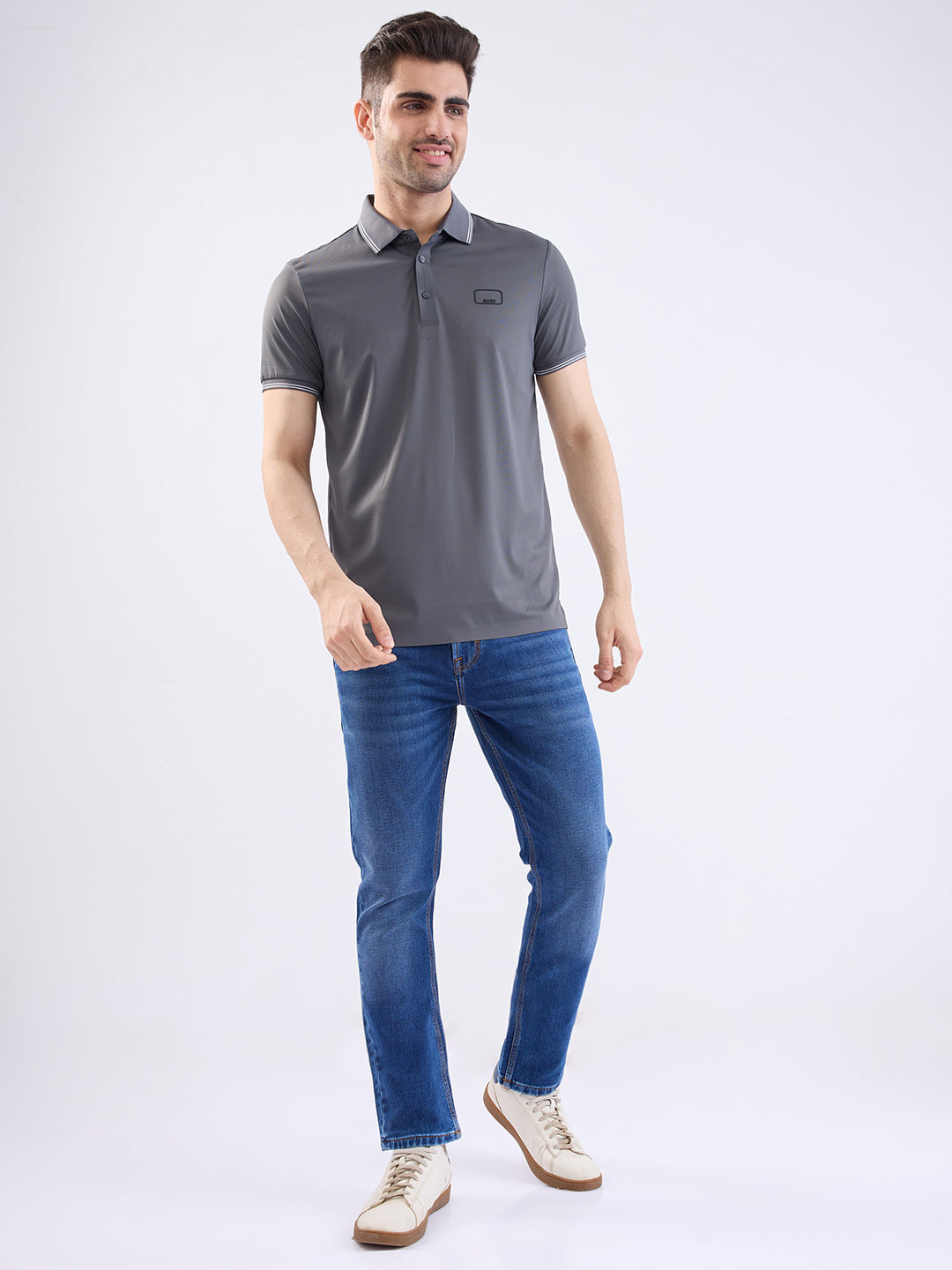 Spykar Slate Grey Slim Fit Casual T-Shirt For Men