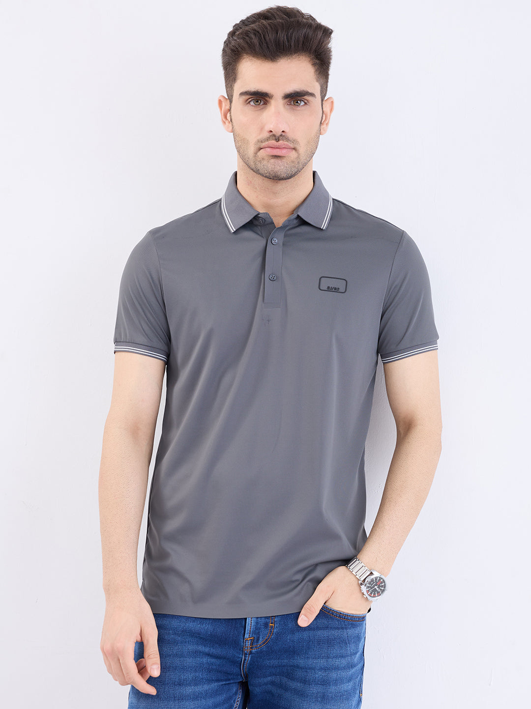 Spykar Slate Grey Slim Fit Casual T-Shirt For Men
