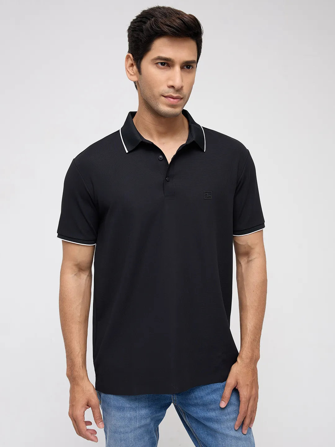 Men T-Shirt Textured Black Regular Fit