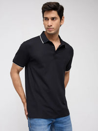 Men T-Shirt Textured Black Regular Fit