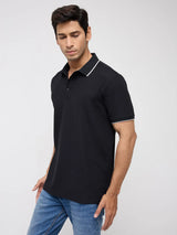 Men T-Shirt Textured Black Regular Fit