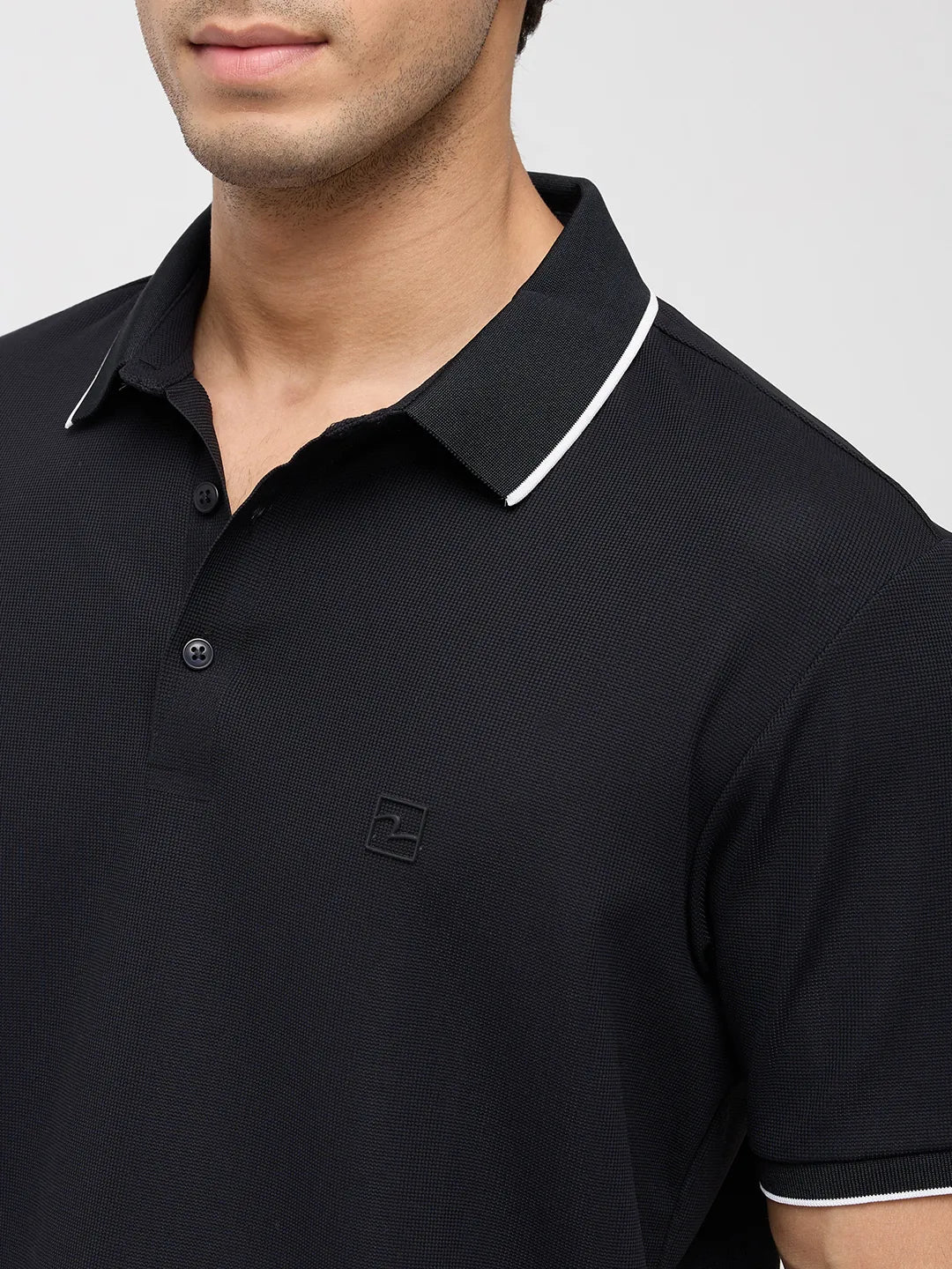 Men T-Shirt Textured Black Regular Fit