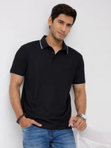 Men T-Shirt Textured Black Regular Fit