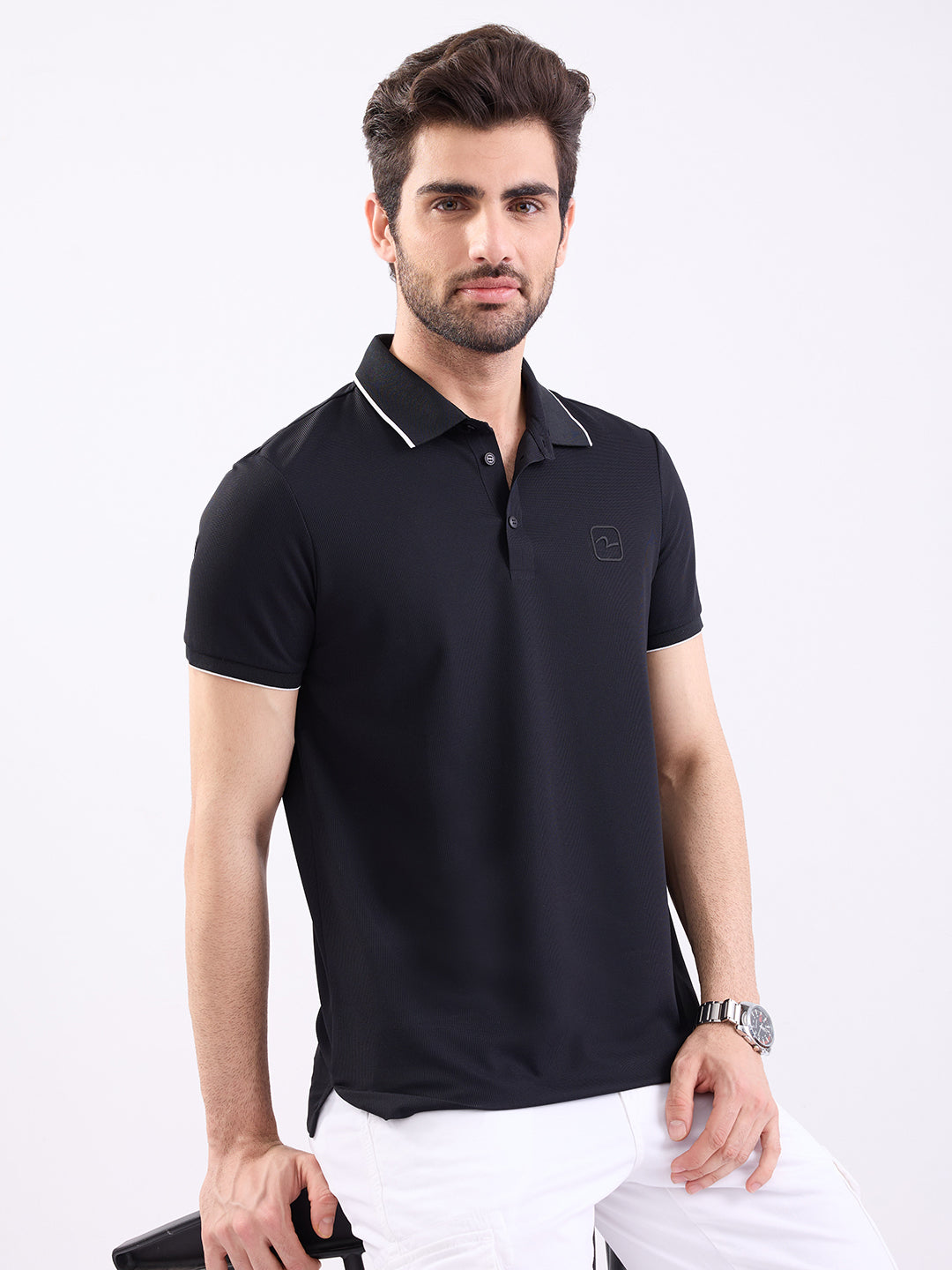 Spykar Black Slim Fit Casual T-Shirt For Men