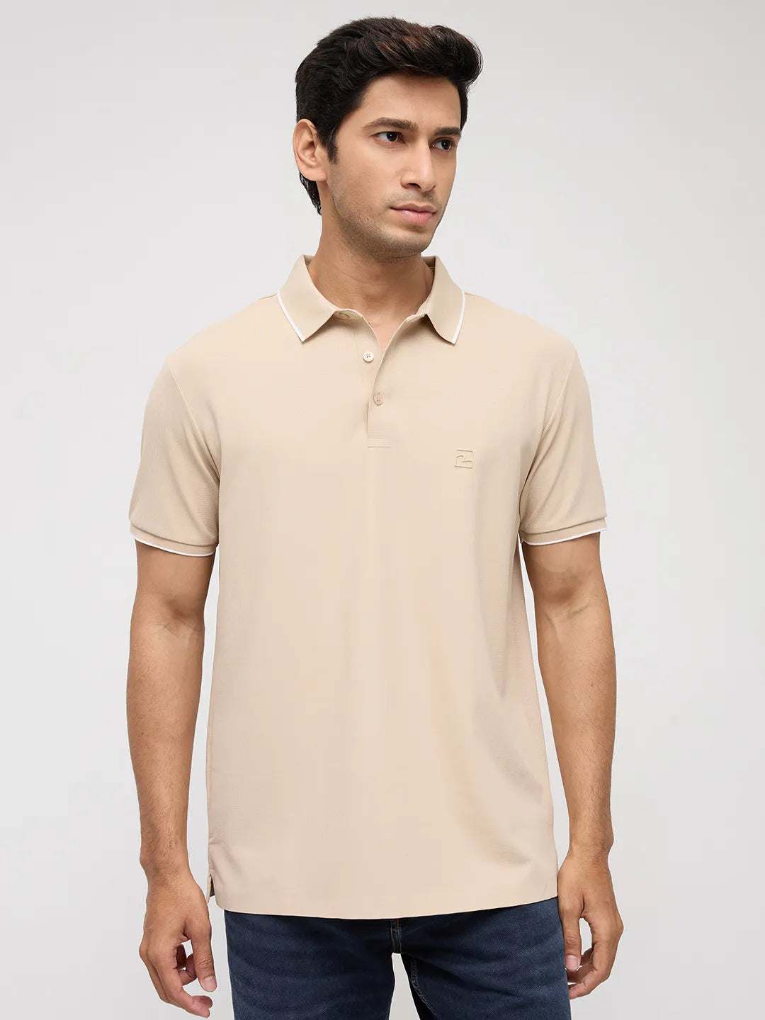 Men T-Shirt Textured Brown Regular Fit