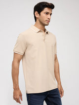 Men T-Shirt Textured Brown Regular Fit