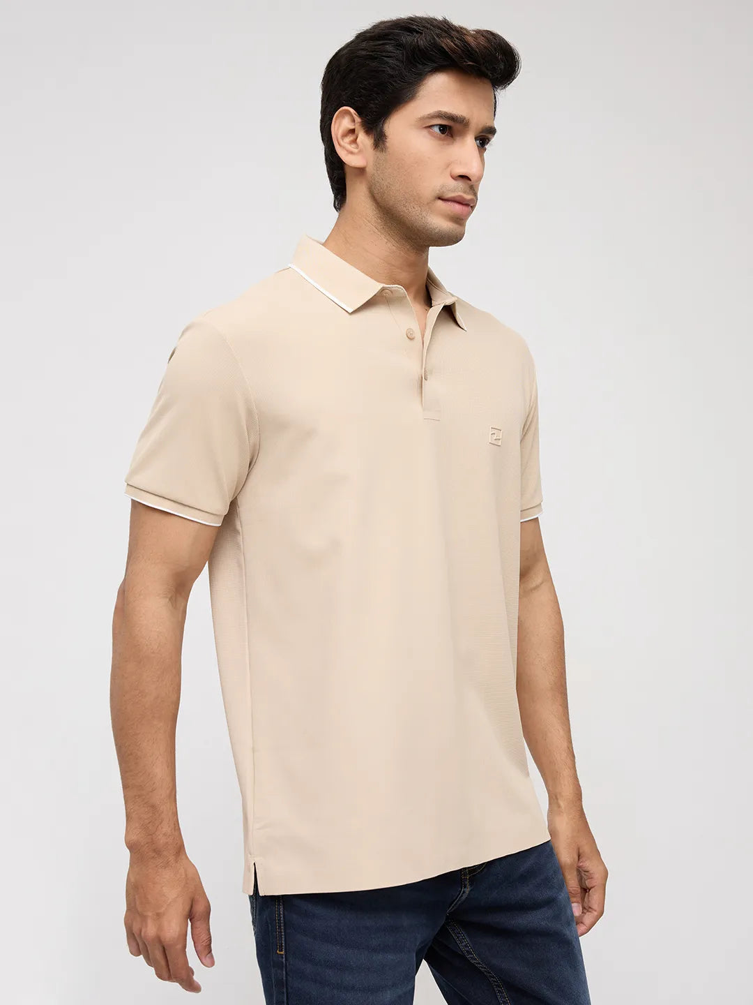 Men T-Shirt Textured Brown Regular Fit