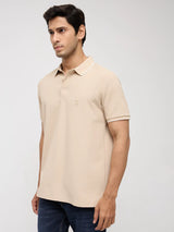 Men T-Shirt Textured Brown Regular Fit