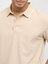 Men T-Shirt Textured Brown Regular Fit