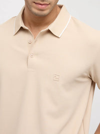 Men T-Shirt Textured Brown Regular Fit