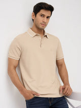 Men T-Shirt Textured Brown Regular Fit