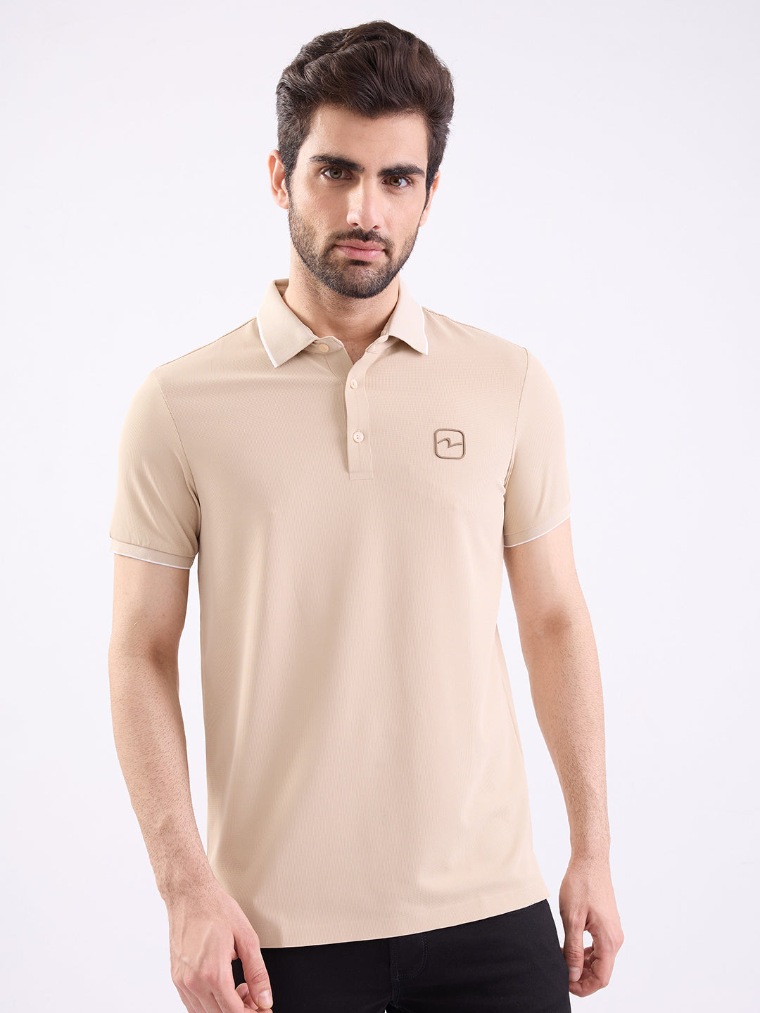 Spykar Light Fawn Slim Fit Casual T-Shirt For Men
