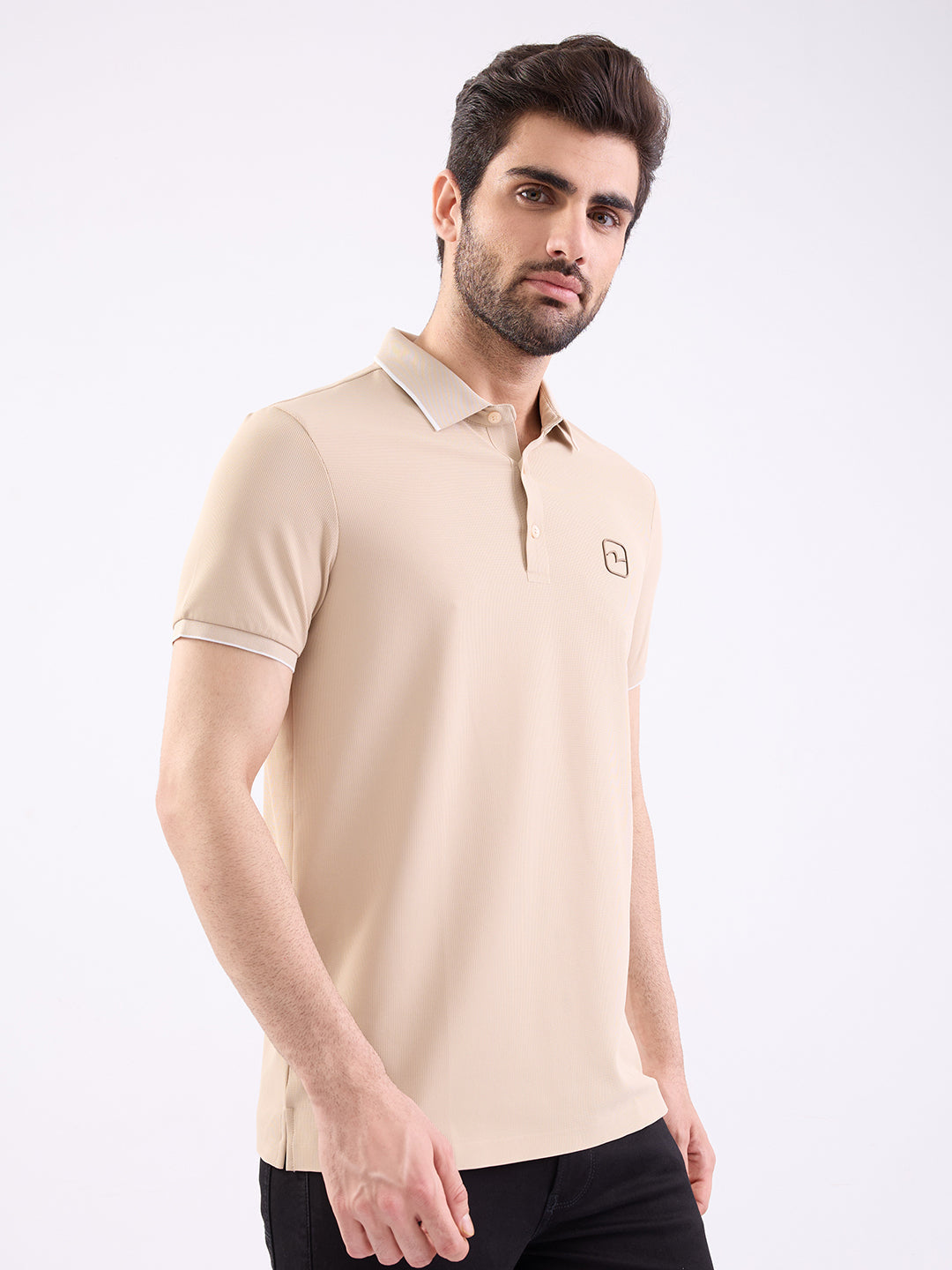 Spykar Light Fawn Slim Fit Casual T-Shirt For Men