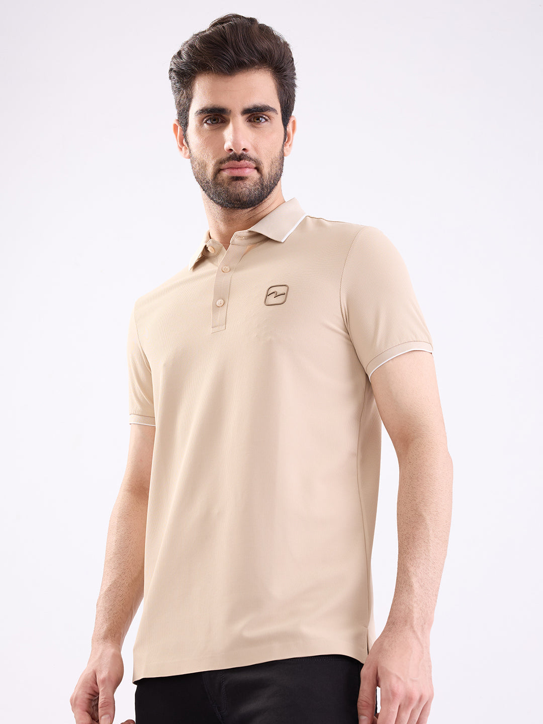 Spykar Light Fawn Slim Fit Casual T-Shirt For Men