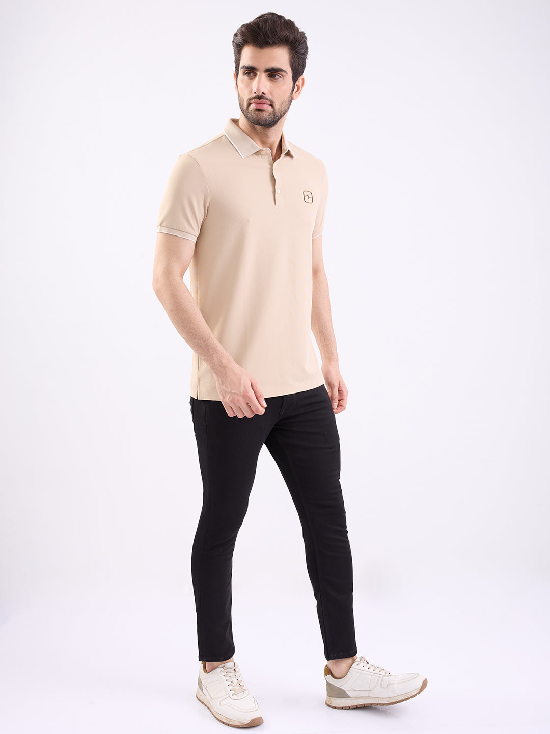 Spykar Light Fawn Slim Fit Casual T-Shirt For Men