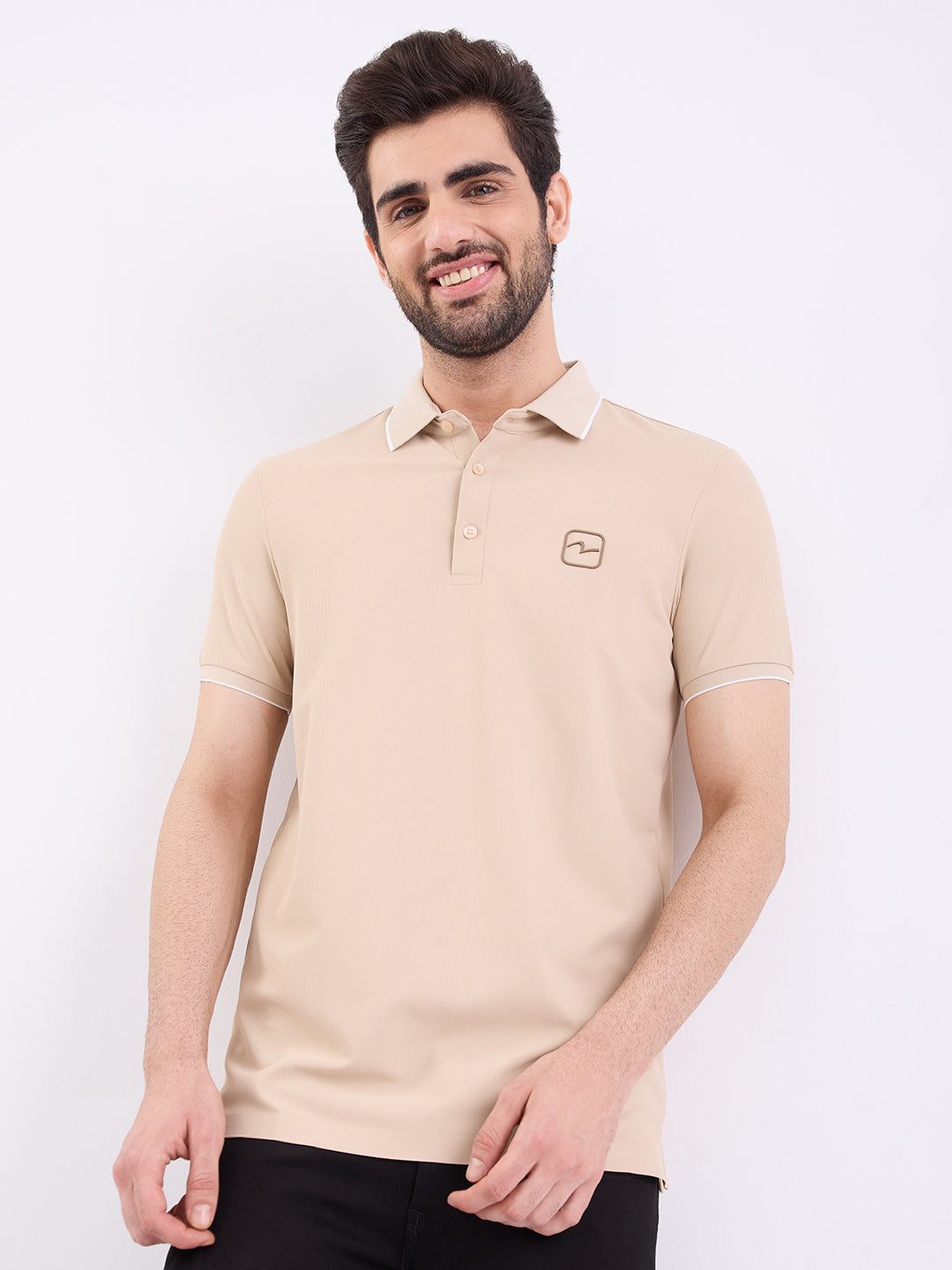 Spykar Light Fawn Slim Fit Casual T-Shirt For Men