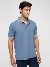 Men T-Shirt Textured Green Regular Fit
