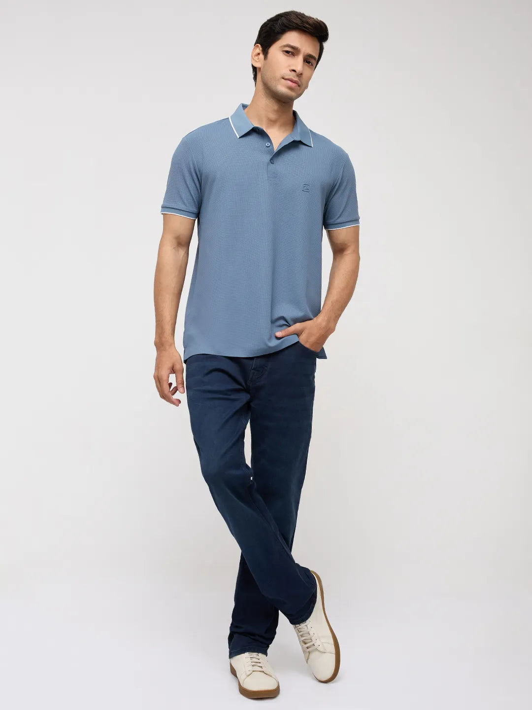 Men T-Shirt Textured Green Regular Fit