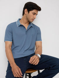 Men T-Shirt Textured Green Regular Fit