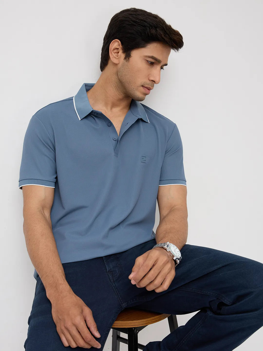 Men T-Shirt Textured Green Regular Fit