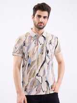 Men T-Shirt Beige Slim Fit
