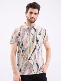 Men T-Shirt Beige Slim Fit